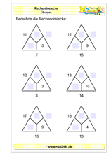 Rechendreiecke bis 20 (Klasse 1) - ©2019, www.mathiki.de