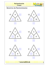 Rechendreiecke bis 20 (Klasse 1) - ©2019, www.mathiki.de