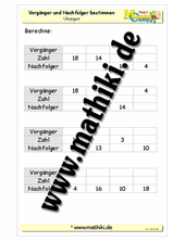 Vorgänger und Nachfolger bestimmen bis 20 - ©2011-2016, www.mathiki.de