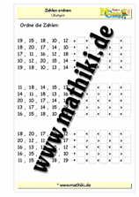 Zahlen ordnen von 10 bis 20 - ©2011-2019, www.mathiki.de