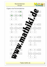 Rechengitter Subtraktion bis 20 - ©2011-2018, www.mathiki.de