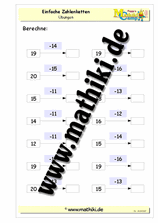 Zahlenketten Subtraktion bis 20 - ©2011-2019, www.mathiki.de