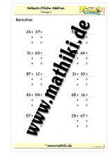 Halbschriftliche Addition bis 100 - ©2011-2016, www.mathiki.de - Ihre Matheseite im Internet