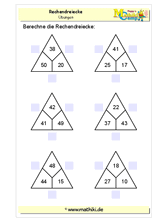 Rechendreiecke Addition bis 100 (Klasse 2) - ©2011-2019, www.mathiki.de