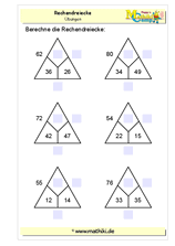 Rechendreiecke Addition bis 100 (Klasse 2) - ©2011-2019, www.mathiki.de