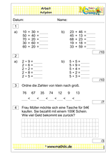 1. Klassenarbeit Mathe (Klasse 2) - ©2011-2019, www.mathiki.de