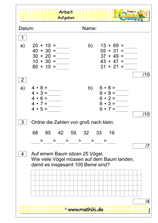 2. Klassenarbeit Mathe (Klasse 2) - ©2011-2019, www.mathiki.de