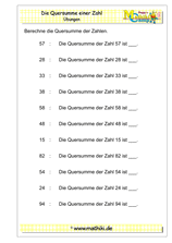 Quersumme berechnen bis 100 (Klasse 2) - ©2018, www.mathiki.de