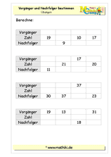 Vorgänger / Nachfolger bis 100 (Klasse 2) - ©2011-2019, www.mathiki.de