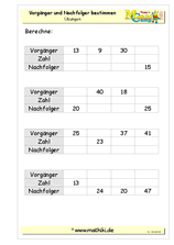 Vorgänger / Nachfolger bis 100 (Klasse 2) - ©2011-2019, www.mathiki.de