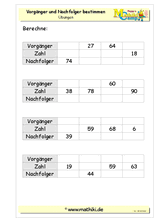 Vorgänger / Nachfolger bis 100 (Klasse 2) - ©2011-2019, www.mathiki.de