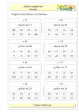 Zahlen vergleichen bis 100 (II) (Klasse 2) - ©2011-2019, www.mathiki.de