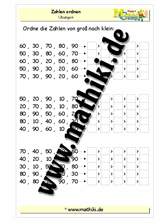 Zehnerzahlen ordnen bis 100 - ©2011-2016, www.mathiki.de