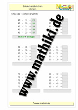 Entdeckerpäckchen Subtraktion bis 100 - ©2016, www.mathiki.de - Ihre Matheseite im Internet