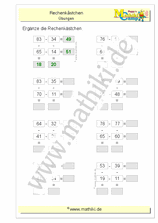 Rechengitter Subtraktion bis 100 - ©2011-2019, www.mathiki.de
