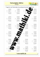 Klecksaufgaben Addition bis 1000 (I) - ©2011-2019, www.mathiki.de