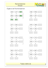 Rechengitter Addition bis 1000 (III) (Klasse 3) - ©2011-2020, www.mathiki.de