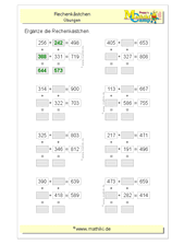 Rechengitter Addition bis 1000 (III) (Klasse 3) - ©2011-2020, www.mathiki.de