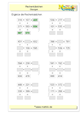 Rechengitter Addition bis 1000 (III) (Klasse 3) - ©2011-2020, www.mathiki.de
