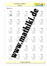 Schriftliche Addition bis 1000 ohne Übergang (II) - ©2011-2019, www.mathiki.de