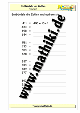 Zahlen entbündeln bis 1000 - ©2011-2019, www.mathiki.de