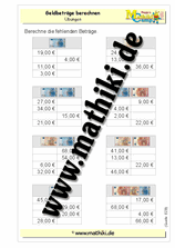 Mit Geld rechnen bis 100€ (I) - ©2011-2019, www.mathiki.de