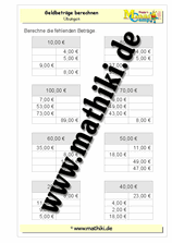 Mit Geld rechnen bis 100€ (II) - ©2011-2019, www.mathiki.de