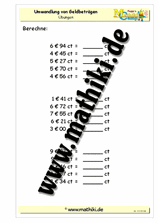 Geldbeträge umwandeln - ©2011-2019, www.mathiki.de