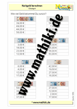 Rückgeld berechnen bis 100€ (I) - ©2011-2019, www.mathiki.de