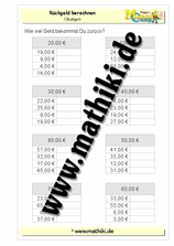 Rückgeld berechnen bis 100€ (II) - ©2011-2019, www.mathiki.de