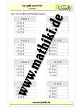 Rückgeld berechnen bis 100€ (IV) - ©2011-2019, www.mathiki.de