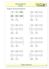 Rechengitter bis 1000 (II) (Klasse 3) - ©2011-2020, www.mathiki.de