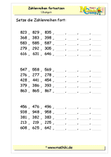 Zahlenreihen üben bis 1000 (I) (Klasse 3) - ©2011-2019, www.mathiki.de