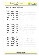 Zahlenreihen üben bis 1000 (I) (Klasse 3) - ©2011-2019, www.mathiki.de