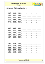 Zahlenreihen üben bis 1000 (I) (Klasse 3) - ©2011-2019, www.mathiki.de