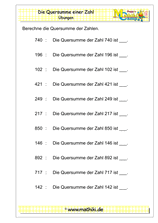 Quersumme berechnen bis 1000 (Klasse 3) - ©2018, www.mathiki.de