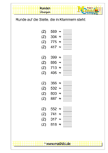 Runden auf Zehner bis 1000 (I) (Klasse 3) - ©2018, www.mathiki.de