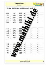 Zahlen ordnen bis 1000 - ©2011-2019, www.mathiki.de