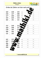 Zahlen ordnen bis 300 - ©2011-2019, www.mathiki.de