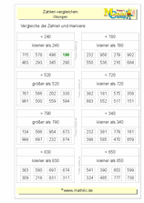 Zahlen vergleichen bis 1000 (II) (Klasse 3) - ©2011-2019, www.mathiki.de