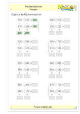 Rechengitter Subtraktion bis 1000 (II) (Klasse 3) - ©2011-2020, www.mathiki.de