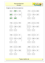 Rechengitter Subtraktion bis 1000 (III) (Klasse 3) - ©2011-2020, www.mathiki.de
