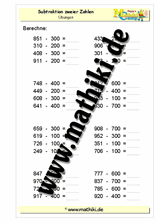 Subtraktion bis 1000 (VIII) - ©2011-2019, www.mathiki.de