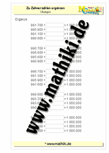 Zahlen ergänzen bis 1 Million - ©2011-2016, www.mathiki.de - Ihre Matheseite im Internet