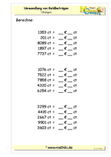 Geldbeträge umwandeln (I) (Klasse 5/6) - ©2011-2019, www.mathiki.de