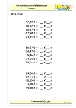 Geldbeträge umwandeln (I) (Klasse 5/6) - ©2011-2019, www.mathiki.de