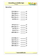 Geldbeträge umwandeln (I) (Klasse 5/6) - ©2011-2019, www.mathiki.de