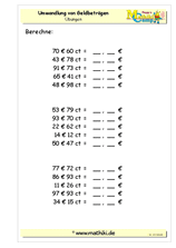 Geldbeträge umwandeln (I) (Klasse 5/6) - ©2011-2019, www.mathiki.de