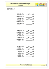 Geldbeträge umwandeln (I) (Klasse 5/6) - ©2011-2019, www.mathiki.de