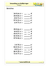 Geldbeträge umwandeln (I) (Klasse 5/6) - ©2011-2019, www.mathiki.de